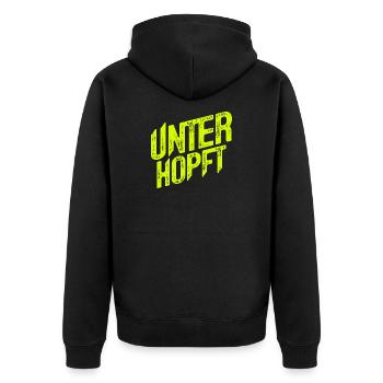 Unterhopft - Bier - Saufen - Lustig - Alkohol - Unisex Premium Bio Zip Hoodie - Schwarz - Hinten - Nico (187cm)