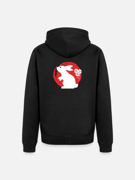 Bunny Silhouette Japanese - Unisex Premium Organic Zip Hoodie - black