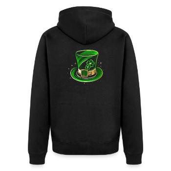 St Patricks Day Hut Zylinder mit Klee - Unisex Premium Bio Zip Hoodie - Schwarz - Hinten - Nico (187cm)