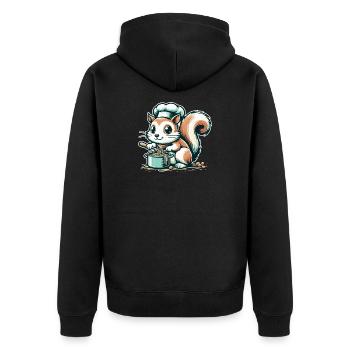 Cute cartoon squirrel cooking spaghetti - Unisex Premium Organic Zip Hoodie - black - Back - Nico (187cm)