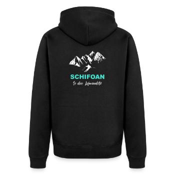 Skifahren is das Leiwandste - Unisex Premium Bio Zip Hoodie - Schwarz - Hinten - Nico (187cm)