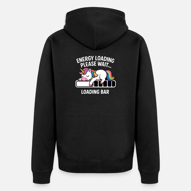 Einhorn Energie Loading Please Wait - Unisex Premium Bio Zip Hoodie - Schwarz