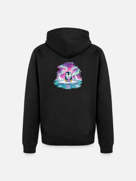 Pingouin sur glace avec boisson rose - Veste à capuche bio Premium Unisexe - noir
