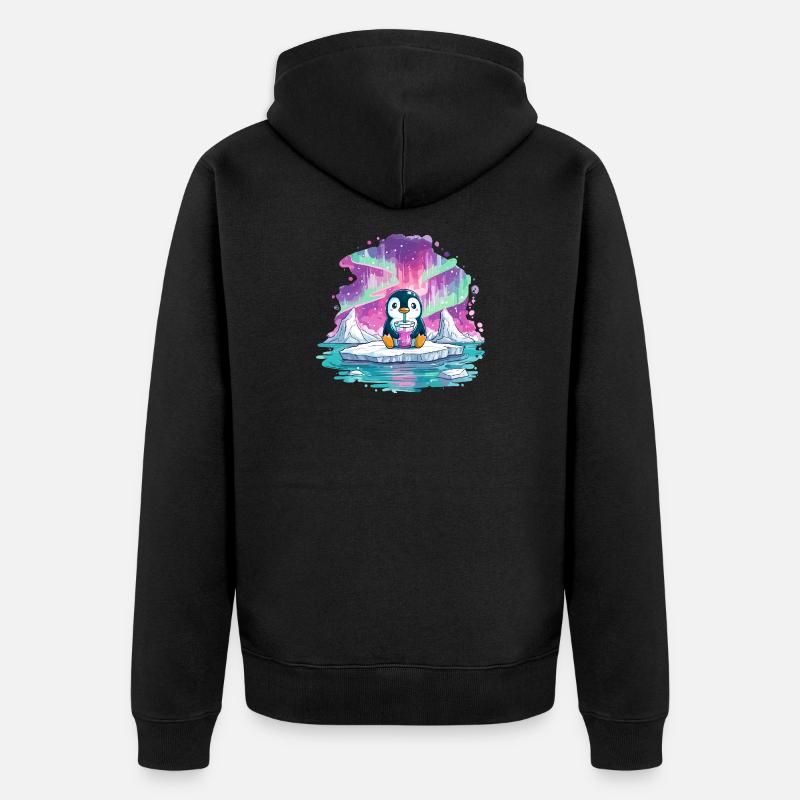 Pingouin sur glace avec boisson rose - Veste à capuche bio Premium Unisexe - noir