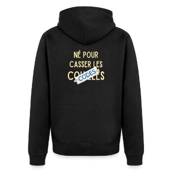 Geboren, um die Codes zu knacken - Unisex Premium Bio Zip Hoodie - Schwarz - Hinten - Nico (187cm)