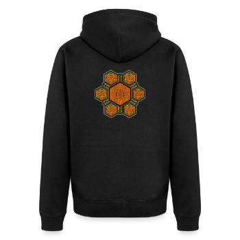 Psytrance Festival Yoga Meditation Hexagon Mandala - Unisex Premium Bio Zip Hoodie - Schwarz - Hinten - Nico (187cm)