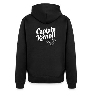 Hauptmann Ravioli - Unisex Premium Bio Zip Hoodie - Schwarz - Hinten - Nico (187cm)