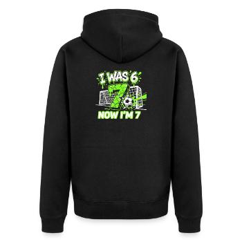 67 Six Seven Soccer Birthday Boy 7 Jahre - Unisex Premium Bio Zip Hoodie - Schwarz - Hinten - Nico (187cm)