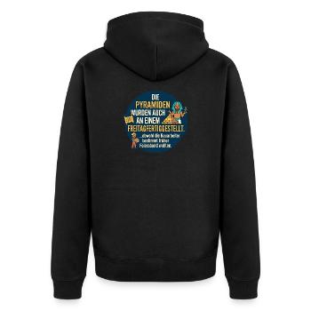 Pyramiden Freitag Feierabend Spruch - Unisex Premium Bio Zip Hoodie - Schwarz - Hinten - Nico (187cm)