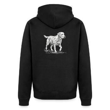 Labrador Sketch Weiß – Minimalistisches Design - Unisex Premium Bio Zip Hoodie - Schwarz - Hinten - Nico (187cm)
