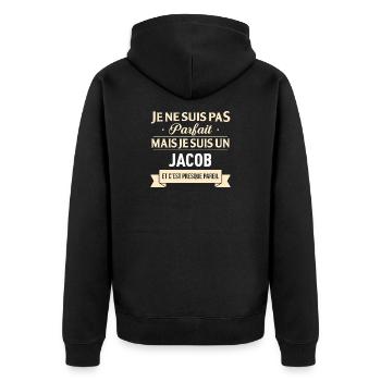 Je Ne Suis Pas Parfait Mais Je Suis Un Jacob Et... - Veste à capuche bio Premium Unisexe - noir - Dos - Nico (187cm)
