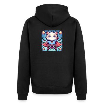 Cuddly Cat Superhero Kitten - Unisex Premium Organic Zip Hoodie - black - Back - Nico (187cm)