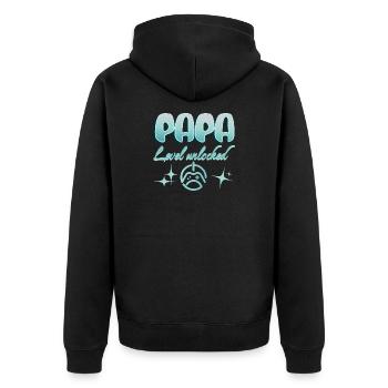 Papa Gamer Level unlocked - Unisex Premium Bio Zip Hoodie - Schwarz - Hinten - Nico (187cm)