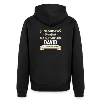 Je Ne Suis Pas Parfait Mais Je Suis Un David Et... - Veste à capuche bio Premium Unisexe - noir - Dos - Nico (187cm)