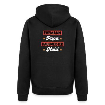 Grillmeister Papa Vater Held BBQ Männer - Unisex Premium Bio Zip Hoodie - Schwarz - Hinten - Nico (187cm)