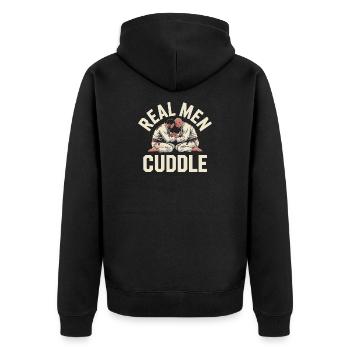 Real Men Cuddle Brazilian Jiu Jitsu MMA Judo BJJ - Unisex Premium Bio Zip Hoodie - Schwarz - Hinten - Nico (187cm)