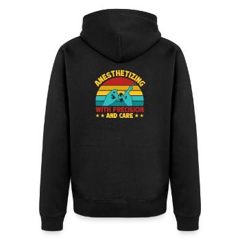 Anesthesiologist With Precision & Care Anesthesia - Unisex Premium Bio Zip Hoodie - Schwarz - Hinten - Nico (187cm)