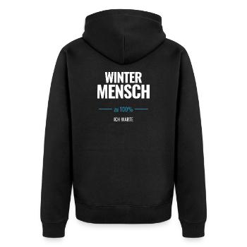 Winter Mensch zu 100% Ich warte - Unisex Premium Bio Zip Hoodie - Schwarz - Hinten - Nico (187cm)