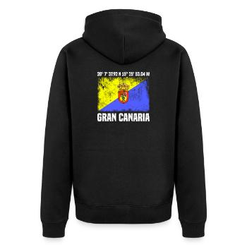 Inseltrip Gran Canaria - Unisex Premium Bio Zip Hoodie - Schwarz - Hinten - Nico (187cm)
