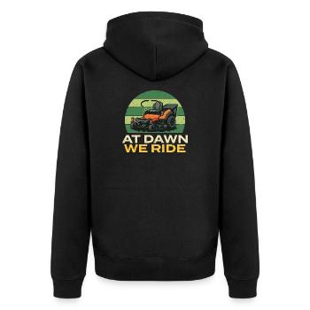 Im Morgengrauen fahren wir – lustiges Rasenmäher-Mähen - Unisex Premium Bio Zip Hoodie - Schwarz - Hinten - Nico (187cm)
