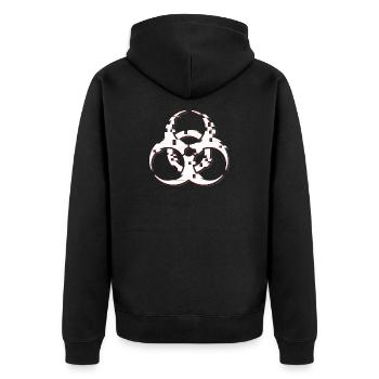 Biohazard-Glitch-Symbol - Unisex Premium Bio Zip Hoodie - Schwarz - Hinten - Nico (187cm)