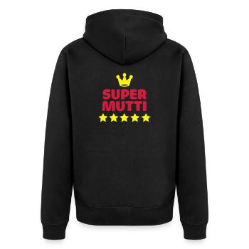 supermutti super mutti mama muttertag - Unisex Premium Bio Zip Hoodie - Schwarz - Hinten - Nico (187cm)
