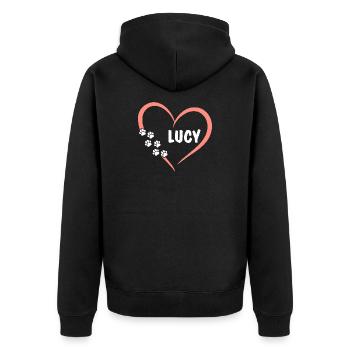 Coeur avec empreintes de pattes et prénom Lucy - Veste à capuche bio Premium Unisexe - noir - Dos - Nico (187cm)