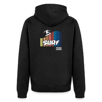 Surf Code (dark) - Unisex Premium Organic Zip Hoodie - black - Back - Nico (187cm)