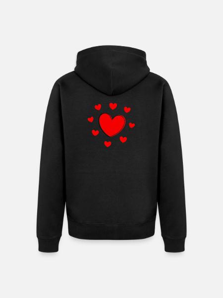 Saint-Valentin cœur rouge, st.valentin - Veste à capuche bio Premium Unisexe - noir