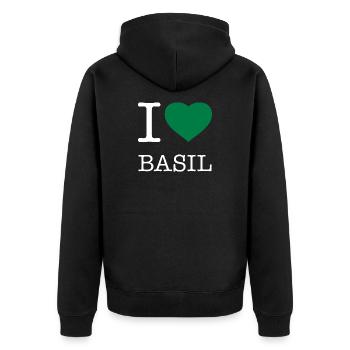 I LOVE BASIL Basilikum - Unisex Premium Bio Zip Hoodie - Schwarz - Hinten - Nico (187cm)