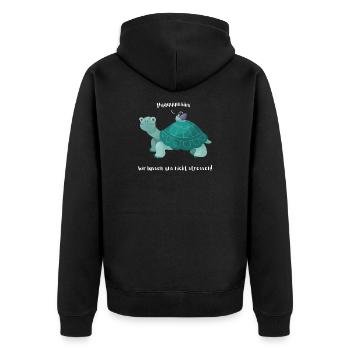 Schnecke reitet auf Schildkröte - huuiii Trantüte - Unisex Premium Bio Zip Hoodie - Schwarz - Hinten - Nico (187cm)