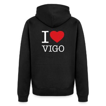 I LOVE VIGO - Unisex Premium Bio Zip Hoodie - Schwarz - Hinten - Nico (187cm)