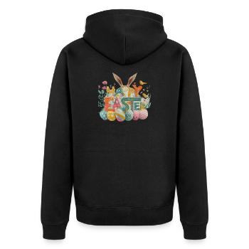 Osterhase mit Frühlingsmotiven - Unisex Premium Bio Zip Hoodie - Schwarz - Hinten - Nico (187cm)