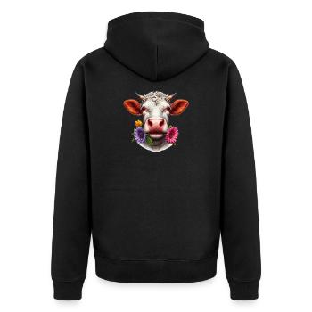 Blumen aus Kuh - Unisex Premium Bio Zip Hoodie - Schwarz - Hinten - Nico (187cm)