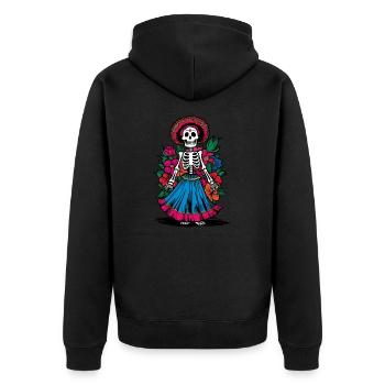 La Catrina Skelett Halloween - Unisex Premium Bio Zip Hoodie - Schwarz - Hinten - Nico (187cm)