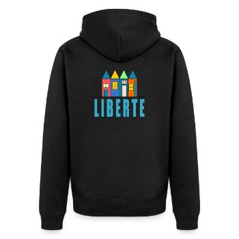 anniversaire. anniversaire décennie. humour. drôle - Veste à capuche bio Premium Unisexe - noir - Dos - Nico (187cm)