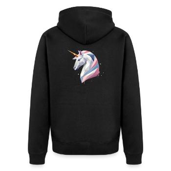 Geometrisches Einhorn – Moderne Eleganz - Unisex Premium Bio Zip Hoodie - Schwarz - Hinten - Nico (187cm)