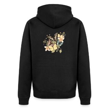 Papillons dans une mer de fleurs vintage - Veste à capuche bio Premium Unisexe - noir - Dos - Nico (187cm)