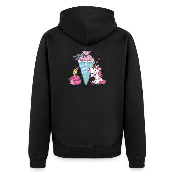 Einschulung Einhorn. Ach du meine Tüte! - Unisex Premium Bio Zip Hoodie - Schwarz - Hinten - Nico (187cm)