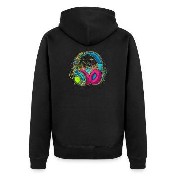 Vibrant Abstract Headphones Design - Unisex Premium Organic Zip Hoodie - black - Back - Nico (187cm)