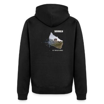 Bornholm Kompass Hammershus Koordinaten - Unisex Premium Bio Zip Hoodie - Schwarz - Hinten - Nico (187cm)