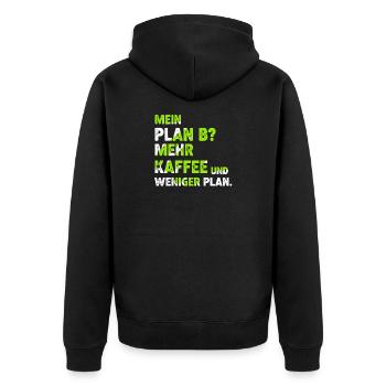 Mehr Kaffee statt Plan B - Unisex Premium Bio Zip Hoodie - Schwarz - Hinten - Nico (187cm)