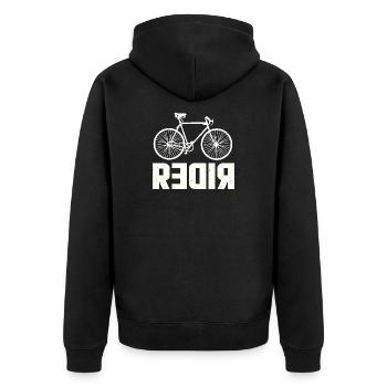 RIDER motif with reversed R - Funny Biker - Unisex Premium Organic Zip Hoodie - black - Back - Nico (187cm)