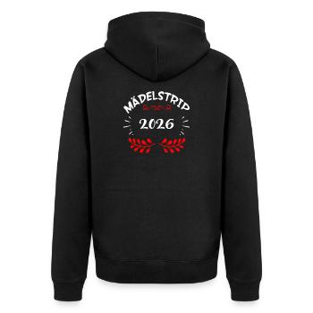 Mädelstrip 2026 Girls Trip Mädelstour Mädlstrip - Unisex Premium Bio Zip Hoodie - Schwarz - Hinten - Nico (187cm)