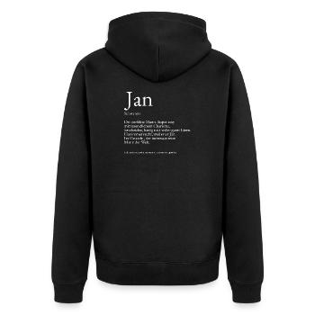 Jan Wörterbuch Erklärung Vorname Jan - Unisex Premium Bio Zip Hoodie - Schwarz - Hinten - Nico (187cm)