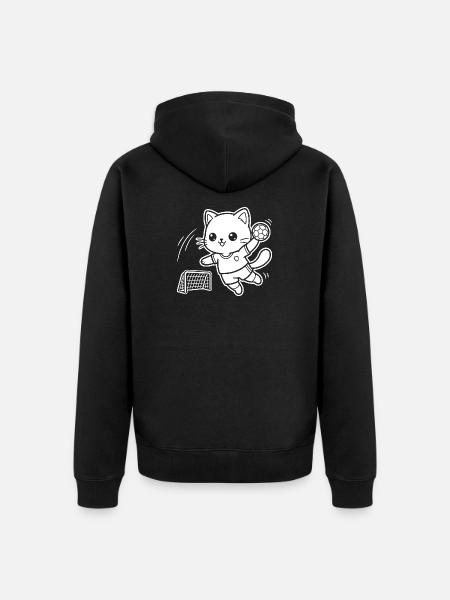 Kawaii Cat Handball Player - Unisex Premium Organic Zip Hoodie - black