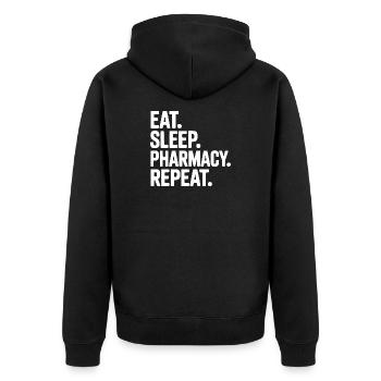 Iss. Schlaf. Apotheke. Wiederholen. - Unisex Premium Bio Zip Hoodie - Schwarz - Hinten - Nico (187cm)