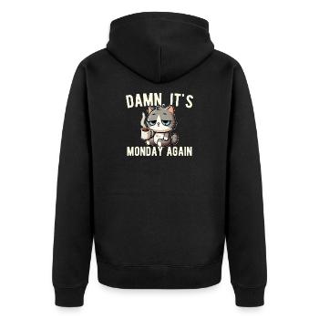 Montag wieder Katzenkaffee, Arbeitsstress, lustig - Unisex Premium Bio Zip Hoodie - Schwarz - Hinten - Nico (187cm)