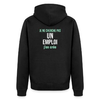 Je Ne Cherche Pas un Emploi — J'en Crée - Veste à capuche bio Premium Unisexe - noir - Dos - Nico (187cm)