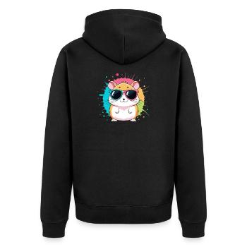 Bunter Sonnenhamster mit auffälligen Brillen - Unisex Premium Bio Zip Hoodie - Schwarz - Hinten - Nico (187cm)